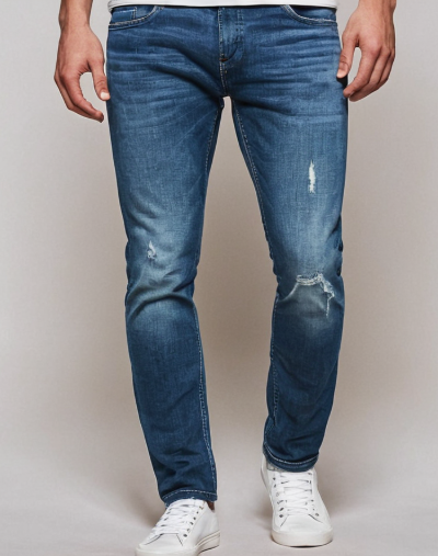 Men’s Medium Ripped Blue Distressed Slim-Fit Jeans – Casual Edge with Classic Style