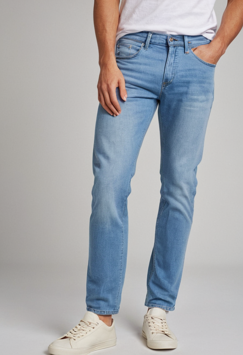 Men's Light Blue Slim-Fit Denim Jeans – Classic Light Wash Style