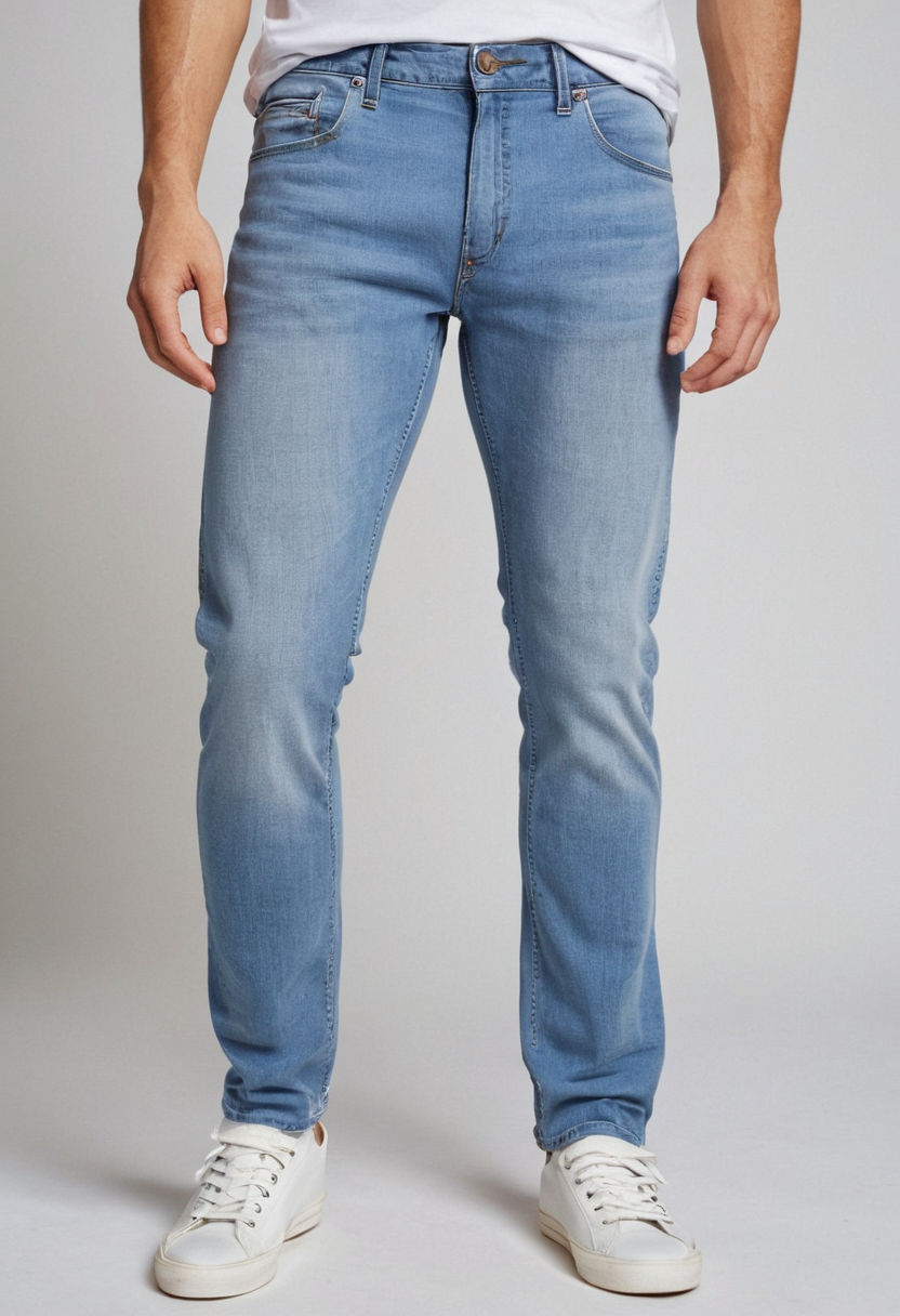 Men's Light Blue Slim-Fit Denim Jeans – Classic Light Wash Style
