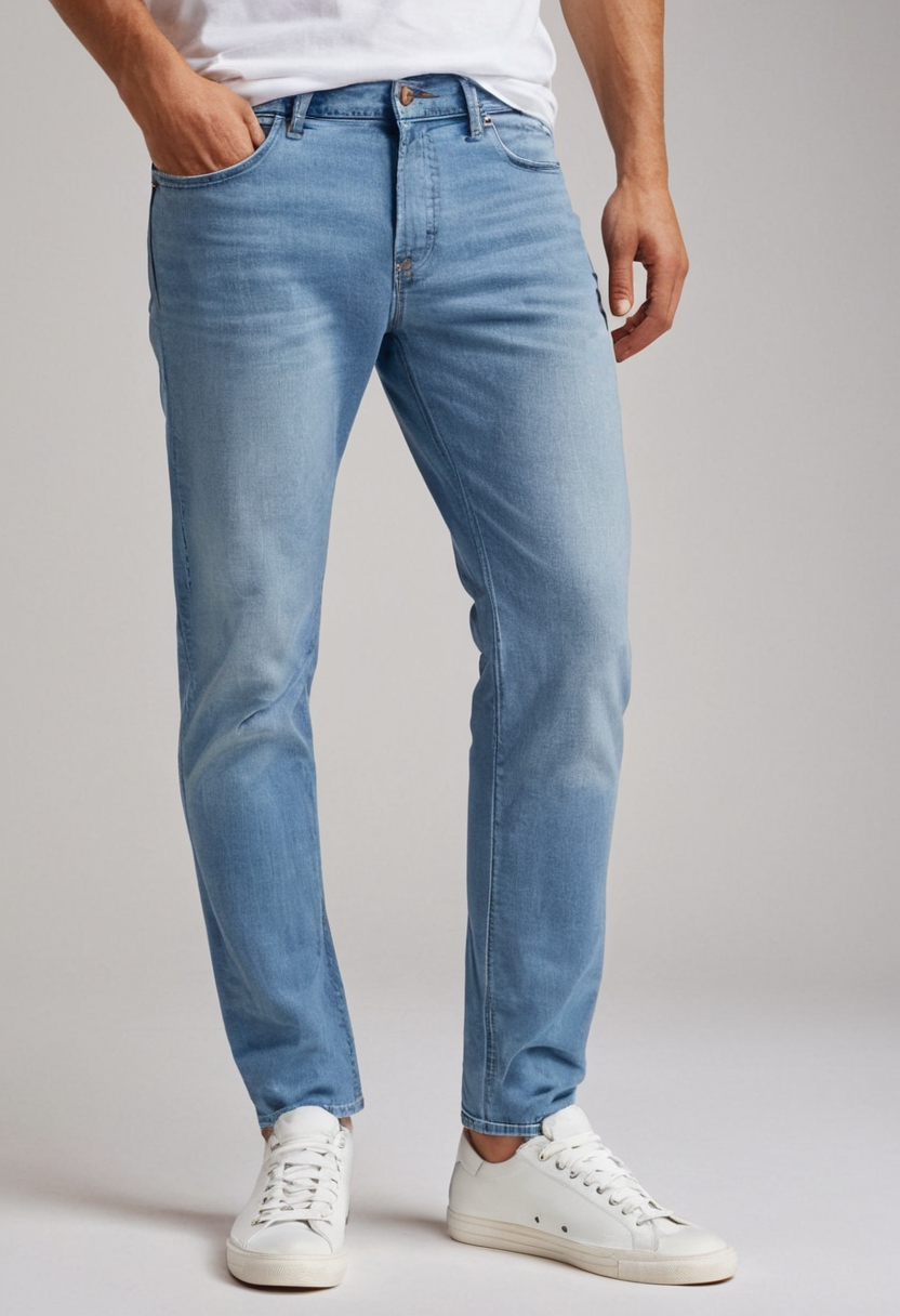 Men's Light Blue Slim-Fit Denim Jeans – Classic Light Wash Style