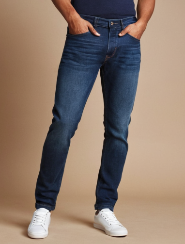 Men’s Dark Indigo Slim-Fit Jeans – Classic Style with Subtle Fading