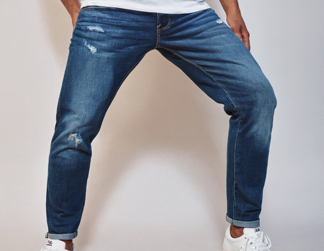 Men’s Medium Ripped Blue Distressed Slim-Fit Jeans – Casual Edge with Classic Style