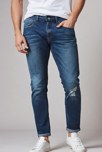 Men’s Medium Ripped Blue Distressed Slim-Fit Jeans – Casual Edge with Classic Style